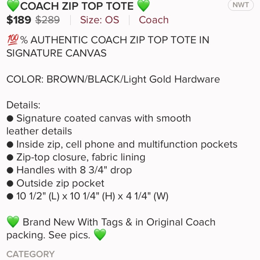 💚Coach Zip Top Tote💚 - Picture 4 of 5